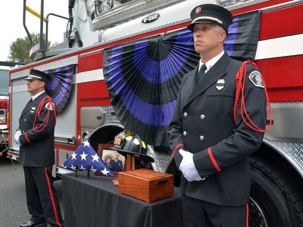 The honor guard at firefighter Donovan Eckhardt's memorial service