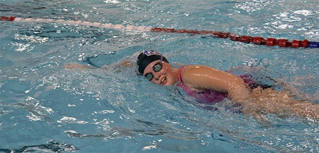 Lindbergh senior Stephanie Jacobsen swims at practice. Jacobsen is one of the Eagles’ top sprinters.