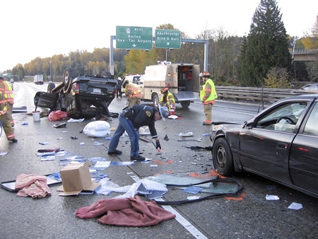Washington State troopers investigate a car crash that killed a 43-year-old Seattle man on Southbound I-5 near Southcenter.