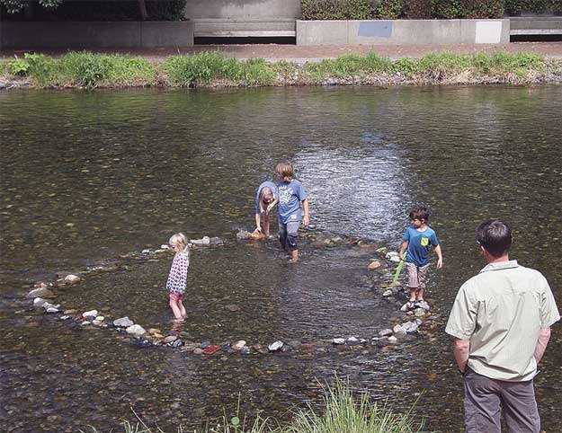 Children play in the Cedar River.