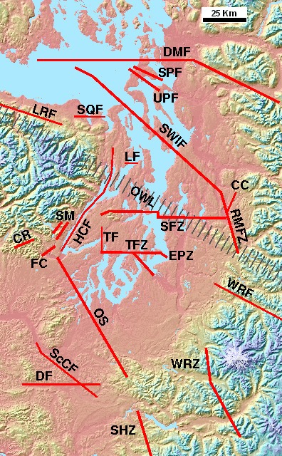 The Puget Sound region is criss-crossed by a number of fault lines.  Of particular interest is the SFZ
