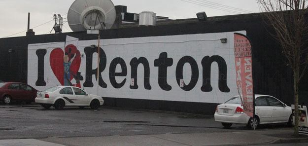 This 'I (heart) Renton' mural is one of Rick Moreno's many downtown works.