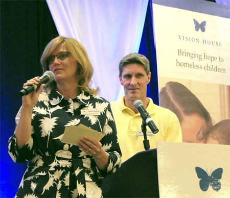 Susan and John Camerer speak at the recent fundraiser for their Vision House.
