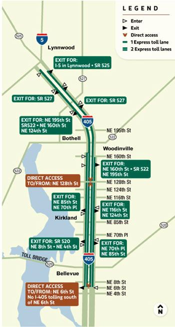 A map of the new I-405 HOT lanes.