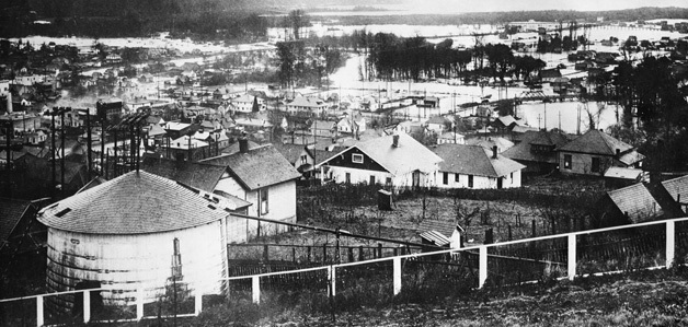 The original photograph of the devastating effects on Renton of the Great Flood of 1911 hung in Dr. C.L. Dixon’s office in downtown Renton. He practiced medicine in Renton from 1904 to 1950.