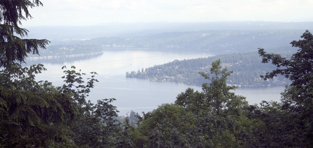 The Million Dollar View of Lake Sammamish near the parking lot on the Anti-Aircraft Trail on Cougar Mountain.