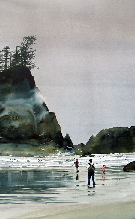 A beach scene by artist Deborah Haggman.