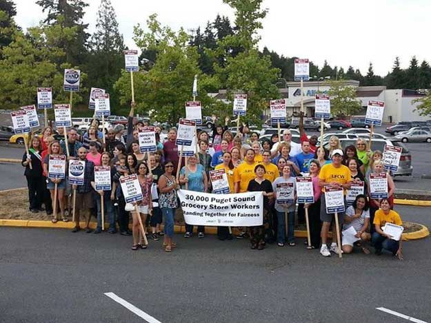 Workers picketed outside the Renton Albertson's this past week.
