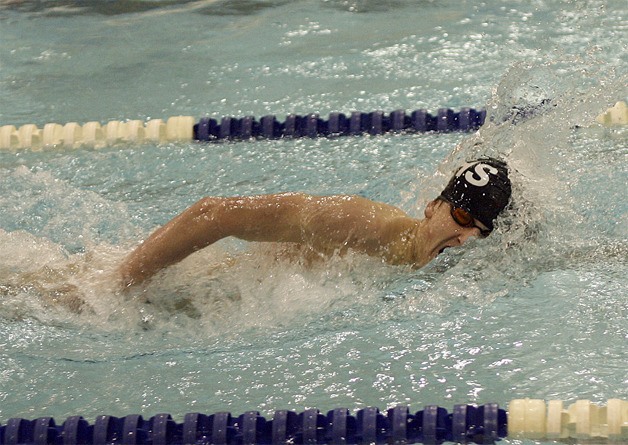 Renton's Steve Sholdra swims in the 500-yard freestyle Jan. 6.