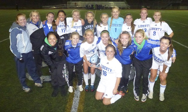 The Liberty girls soccer team after clinching a third straight KingCo title.
