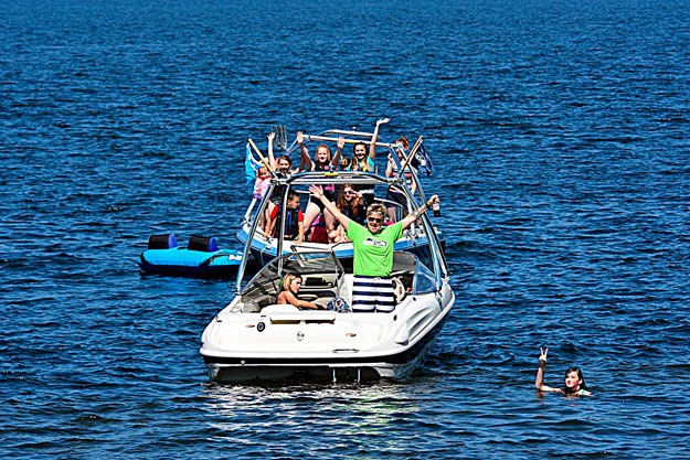What's the best way to check out the Seakhawks training camp? Floating around on a boat and soaking up the sun