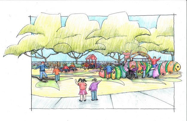The caterpillar located in the early childhood play area and seen here in an artist's rendering is expected to become the 'signature piece' of the new accessible playground.