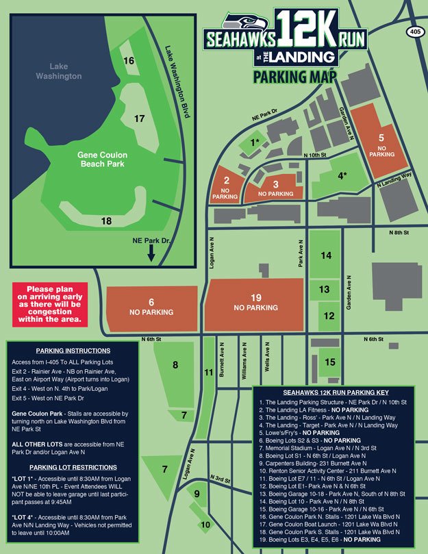 A map of parking availability for Sunday's Seahawks 12K.