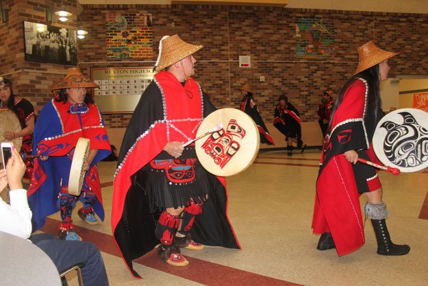 Native American performers from the Haida Heritage group performed traditional dances in celebration of the Renton School District's Indian Education Program at a cultural night at Renton High School