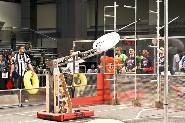 The Lindbergh High robotics team maneuvers its robot during competition at Qwest Field Event Center in March.