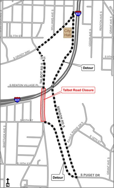 Talbot Road South will be closed Aug. 28-29 and Sept. 25-26 as the Washington State Department of Transportation paves in preparation for a new off-ramp.