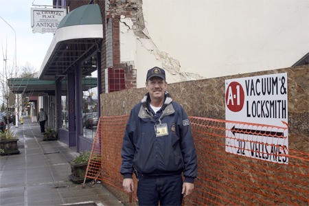 Tom Swanson was given permission to post a sign pointing to the new location of his A-1 Vacuum and Locksmith