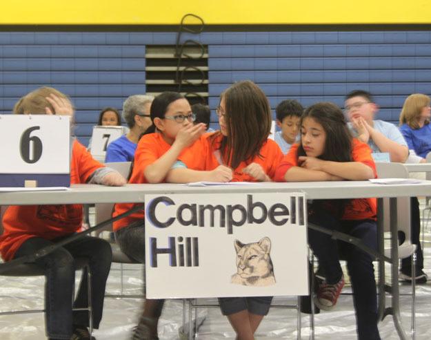 The Campbell Hill team works on their answer at the Battle of the Book