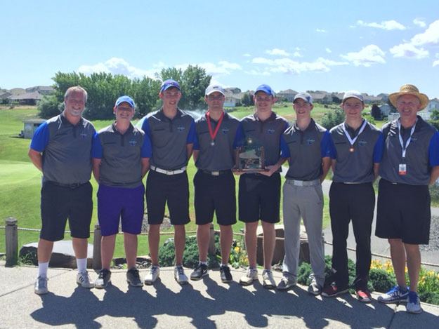 The 2A state champion Liberty boys golf team: left to right – Coach Jon Kinsley