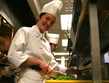 Student Emily Wallace works at a station in the Renton Technical College kitchen. Wallace placed first in the Western Regional Student Chef of the Year competition in February.