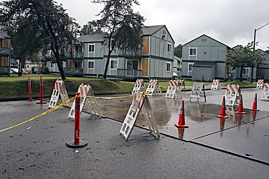 A second sinkhole opened up on Royal Hills Drive on Wednesday. The road is now covered with steel plates. The City of Renton will inspect the line Friday to determine its condition.