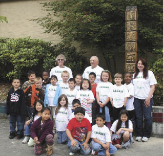 Kristen Brenneman’s second-grade class at Sierra Heights Elementary made this totem pole with the help of local artist Dan Cautrell and funding from a Doug Kyes Visual Art Grant. Front Row