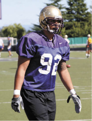 Renton native Everrette Thompson at Husky football training camp in early August. Thompson went to Kennedy