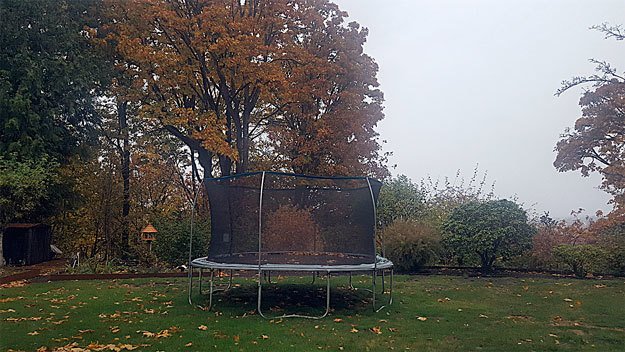 When it’s rainy, gray and gloomy, the trampoline remains empty. (Leah Abraham | Renton Reporter)