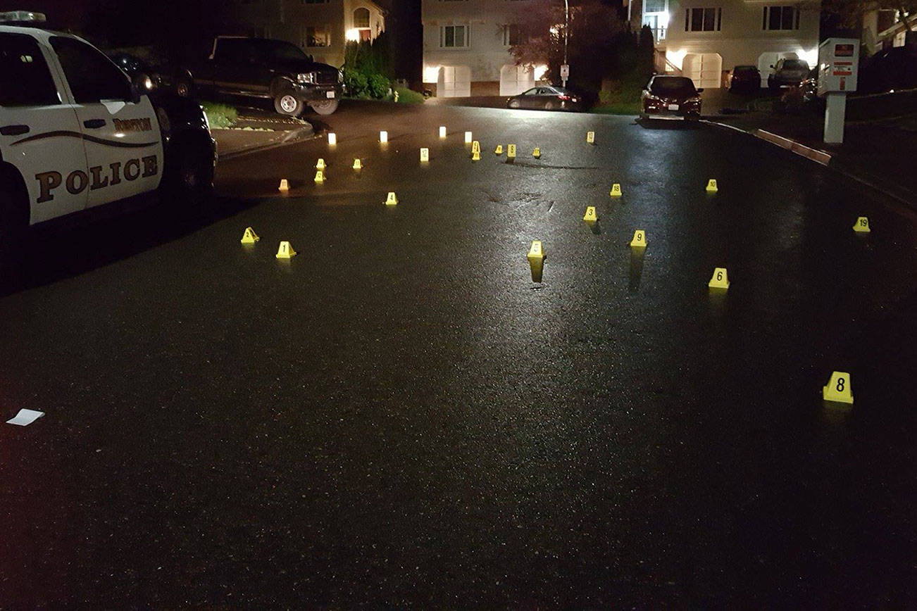 Police found 35 shell casings outside the house on April 10. (Photo courtesy Renton Police Department)