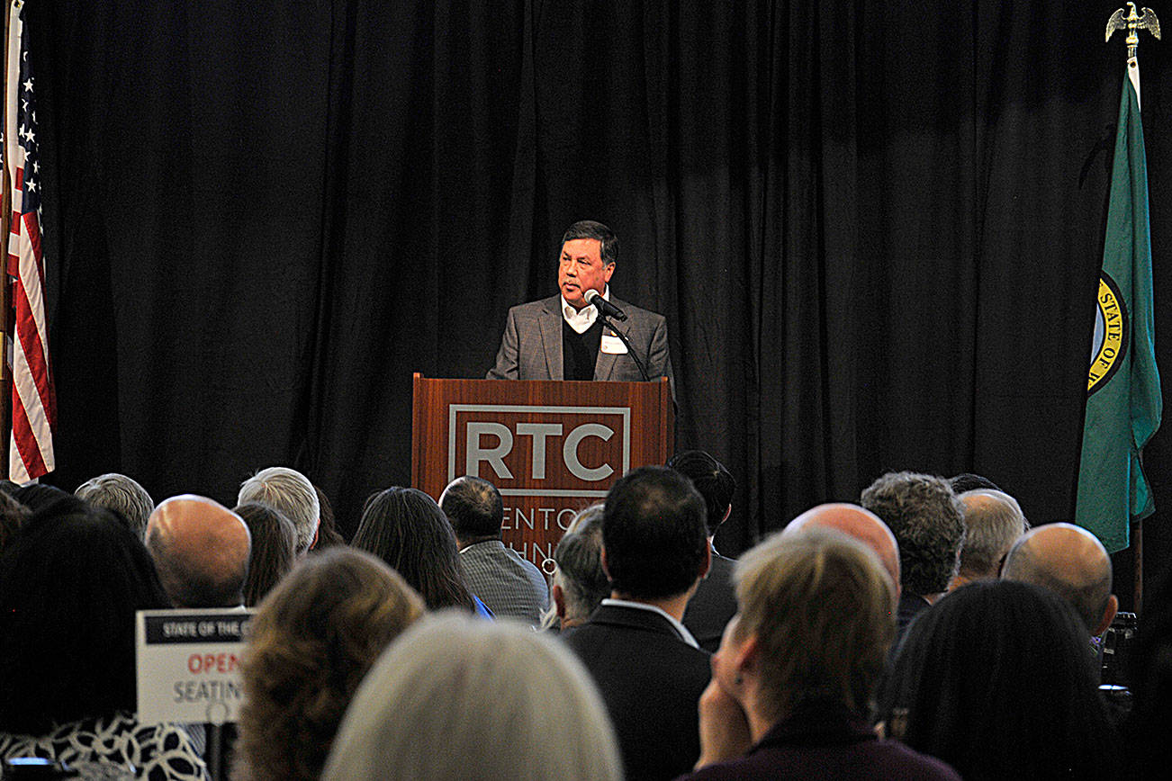 Mayor Denis Law gives the annual State of the City address Wednesday. Photo by Leah Abraham