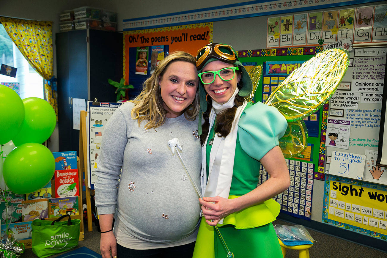 Kelly Lano, left, a kindergarten teacher at Talbot Hill Elementary, was nominated as a “Smile Maker,” as part of Delta Dental of Washington’s Smile Power tour. Courtesy photo