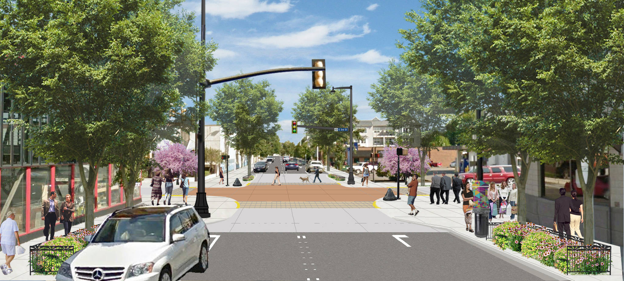 An artistic representation of what the “after” would look like for the Williams and South 2nd streets intersection, one of the big projects in the Six-Year Transportation Plan. Courtesy of City of Renton.