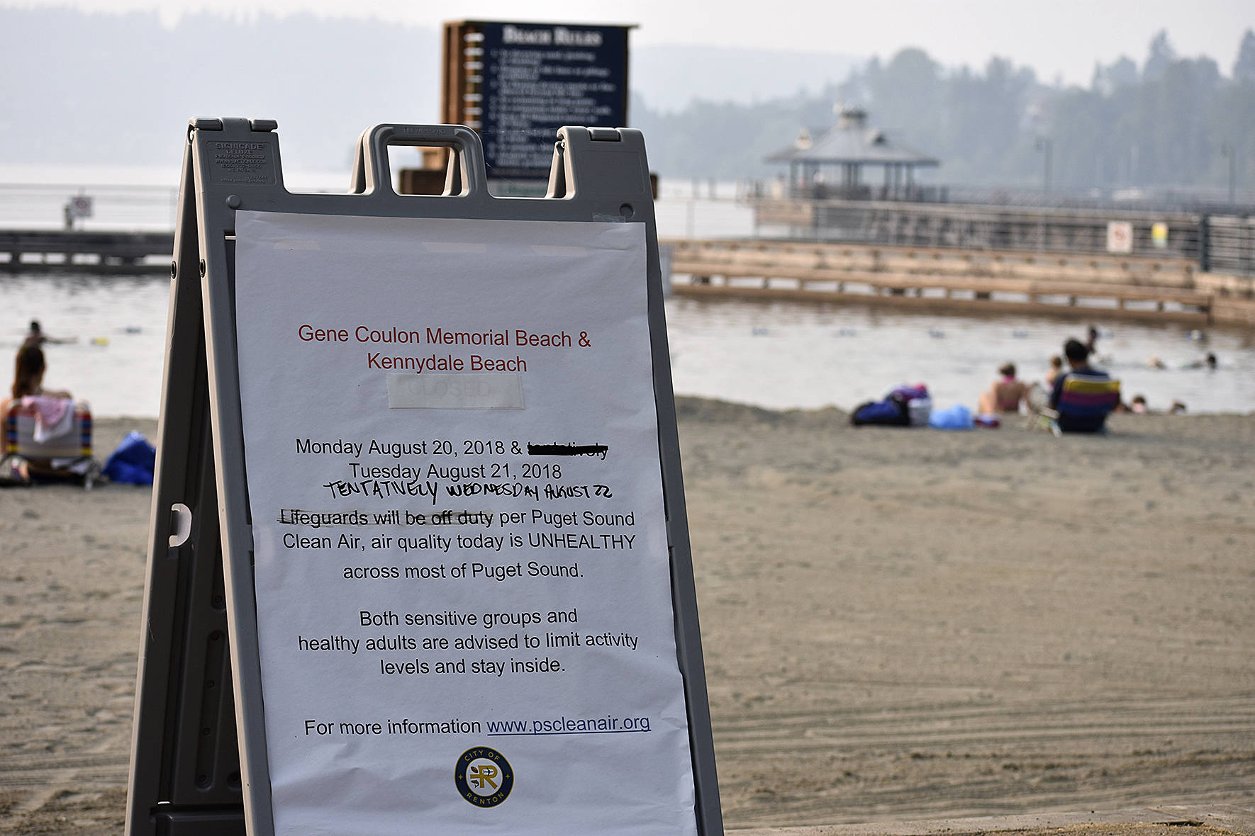 Beachgoers still flocked to Gene Coulon Memorial Park Aug. 22 despite the unhealthy air quality rating the city of Renton saw most of last week. Photo by Haley Ausbun.