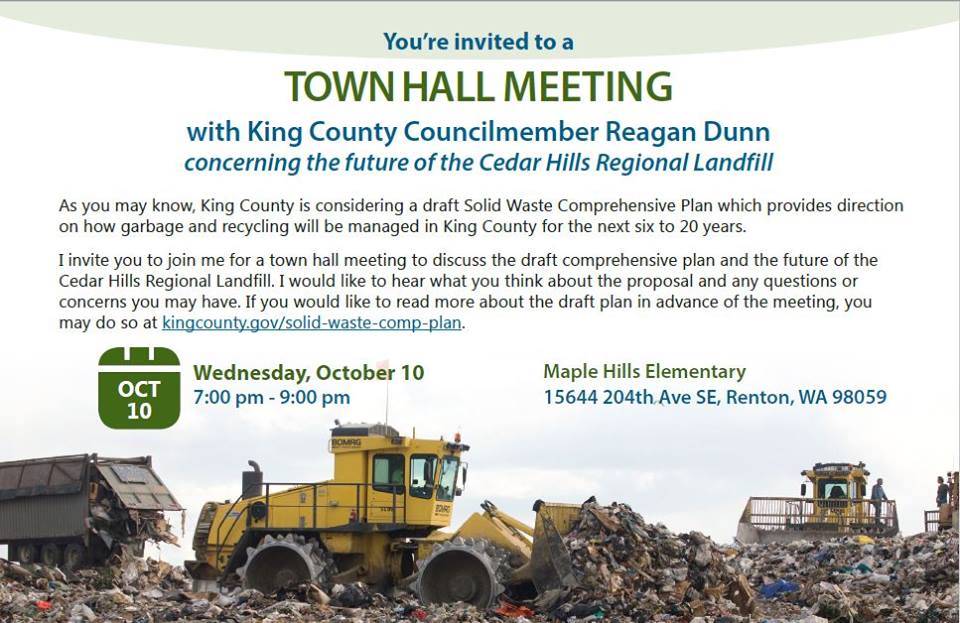 Announcing a town hall meeting regarding the Cedar Hills Regional Landfill