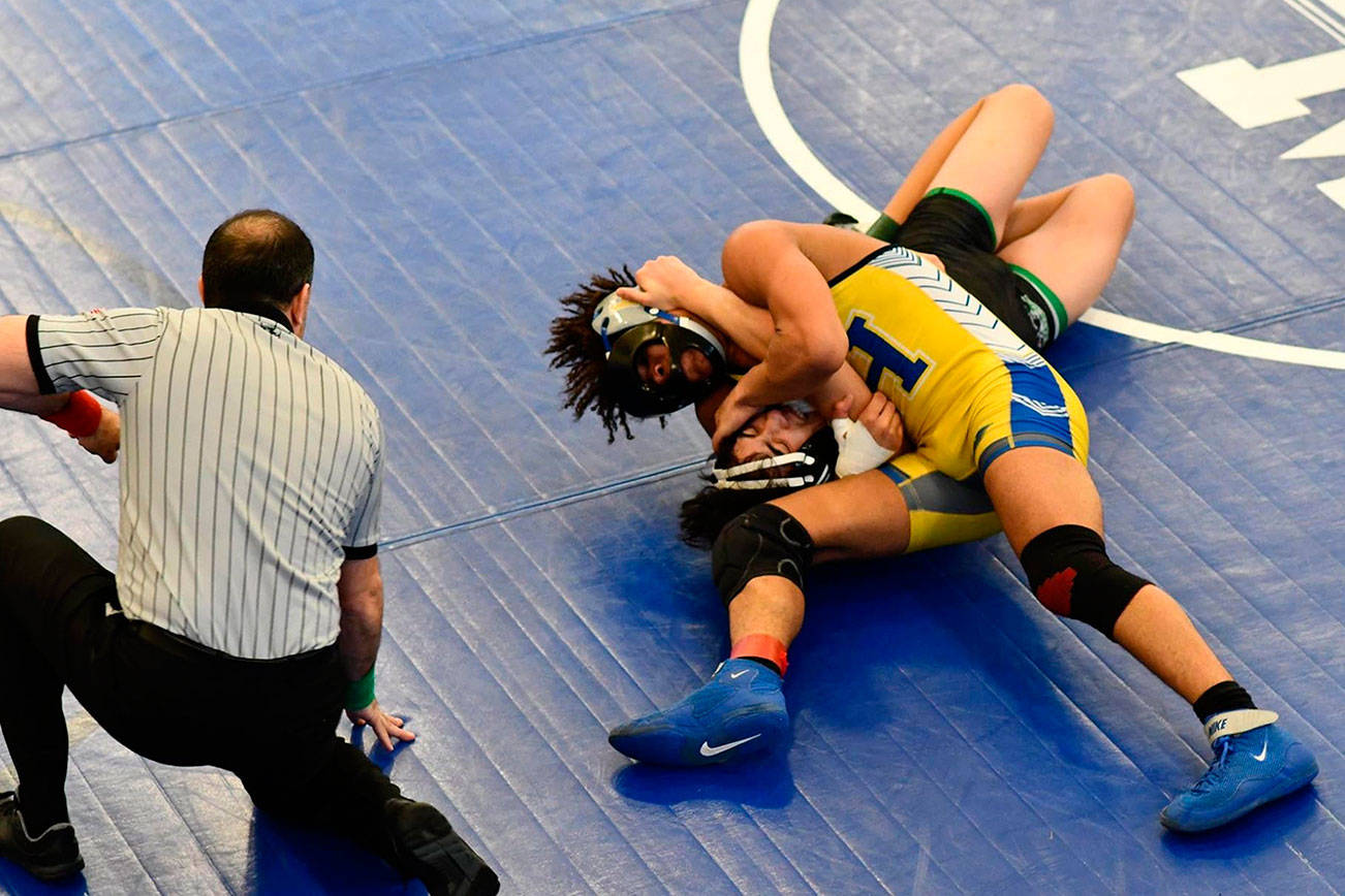 Max Whitney earns the fall in his 160 pound match. Courtesy photo