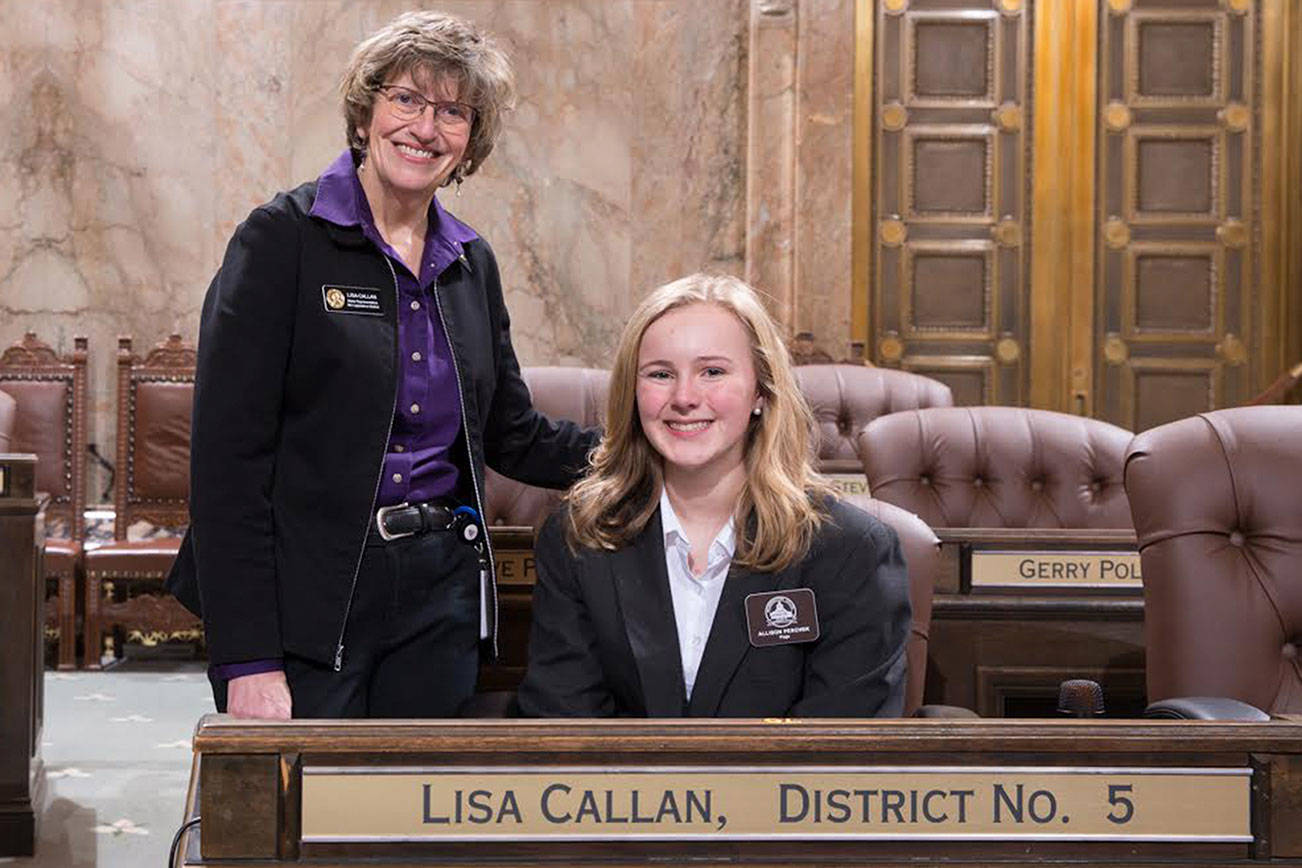 Rep. Lisa Callan and Page Allison Peschek. Photo credit Washington State Legislative Support Services