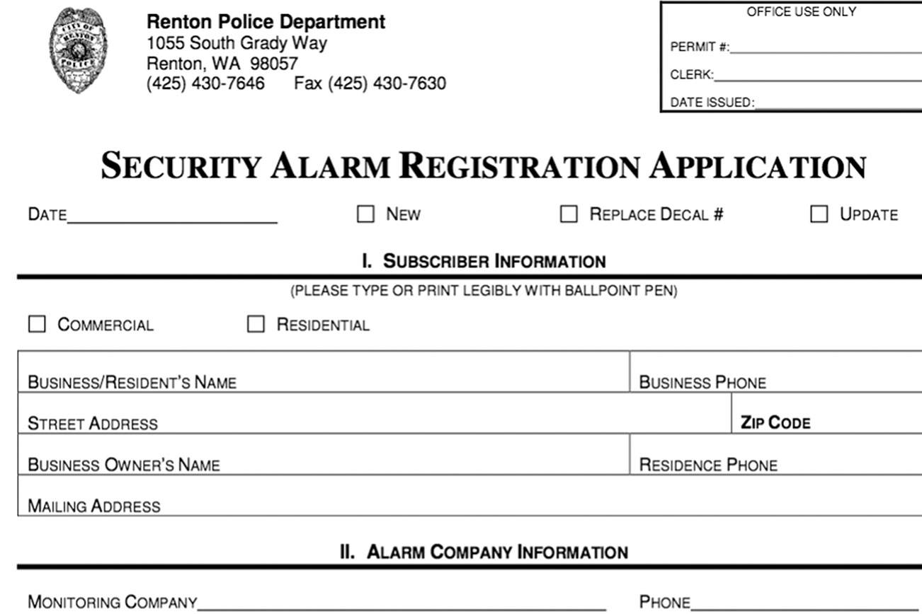 Renton requires registration for all monitored alarm systems