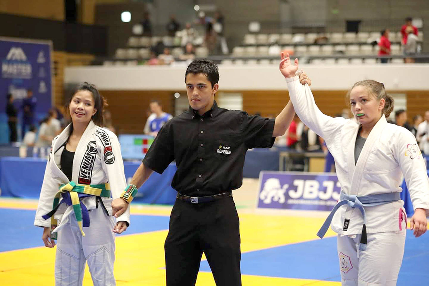 Courtney Anaya, 32, Renton, is named the winner during her match at the International Brazilian Jiu Jitsu Federation’s Tokyo Open on June 15. Photos submitted by Renton Martial Arts Center.