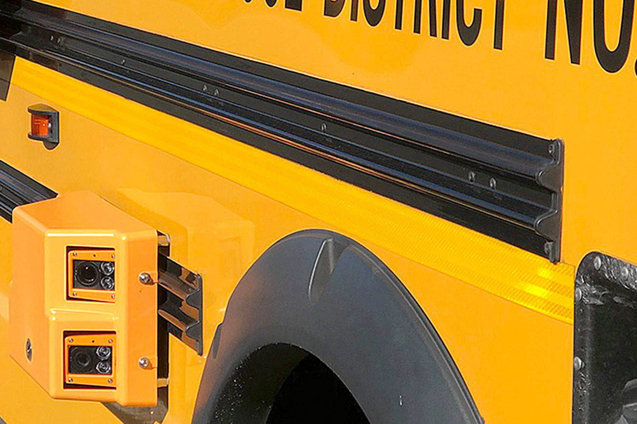 Courtesy of Renton School District. The new cameras on school buses, part of new Stop Paddle Camera Program. Those caught on camera illegally passing school buses face $419 tickets.