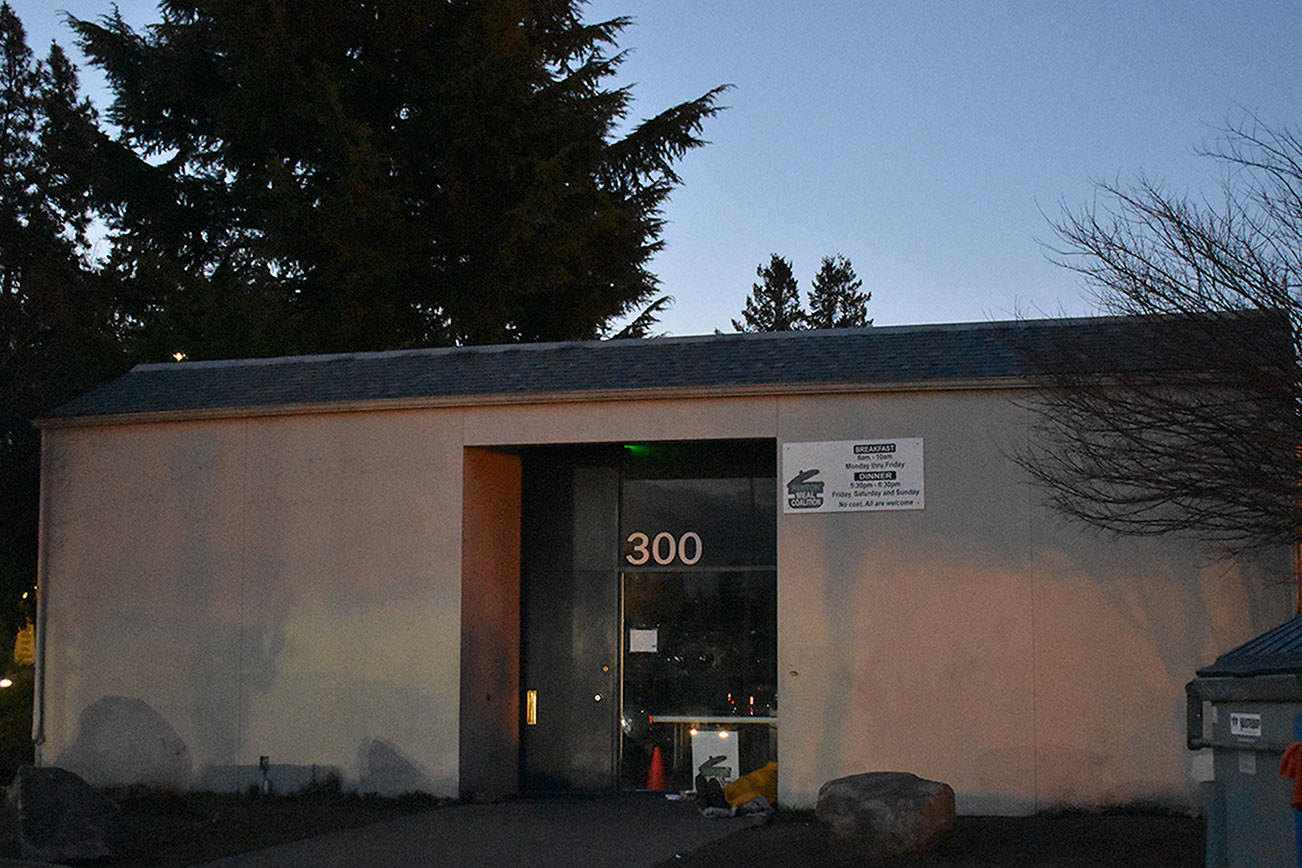 The city’s severe weather shelter is the old Chamber of Commerce building next to Renton Municipal Airport. It had 433 guests from Feb. 3 to Feb. 13 during the snow event. On Thursday, Feb. 28, someone in Renton was continuing to seek shelter as they slept outside of the building. Photo by Haley Ausbun.