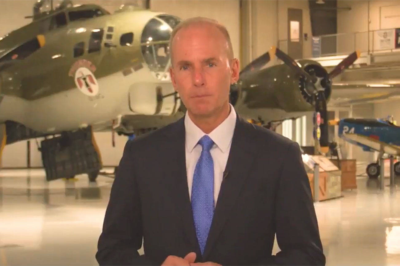 Dennis Muilenburg, who was ousted as CEO of Boeing Dec. 23, in a September video from the company where he shared safety improvements.