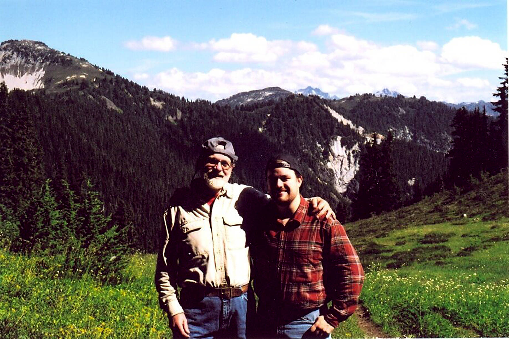 Photo courtesy of Patrick Dodd                                Patrick Dodd and his father, Stan Dodd, at Hannegan Pass, Cooper Lake Trail. After Stan Dodd died in 2019, Patrick decided to dedicate 2020 to hiking and raising money to Fred Hutch Cancer Research Center.
