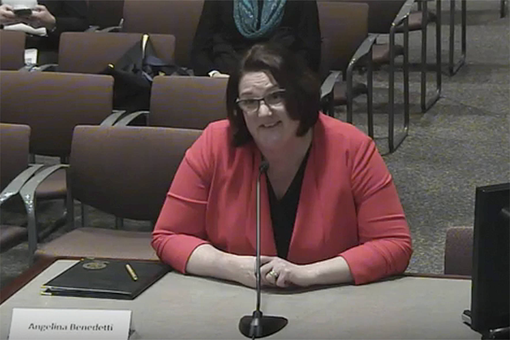 Photo courtesy of city of Renton                                Angelina Benedetti was appointed by council to fill the vacant seat left by Mayor Armondo Pavone. Pictured: Her being interviewed by council during the Feb. 3 Committee of the Whole meeting.