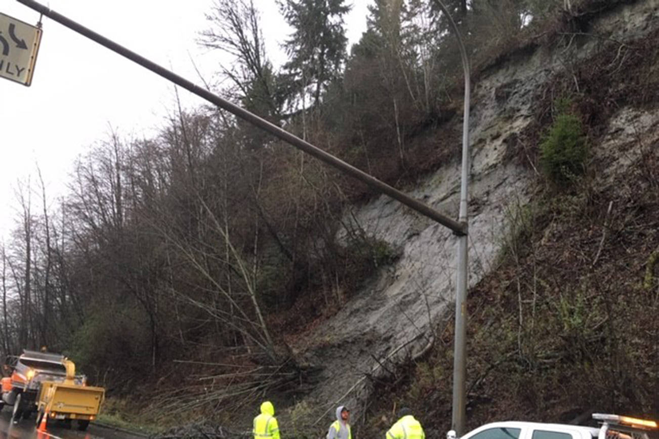 Courtesy of city of Renton. A mudslide closed lanes the afternoon of Wednesday, Feb. 5. Expected to reopen later that evening.