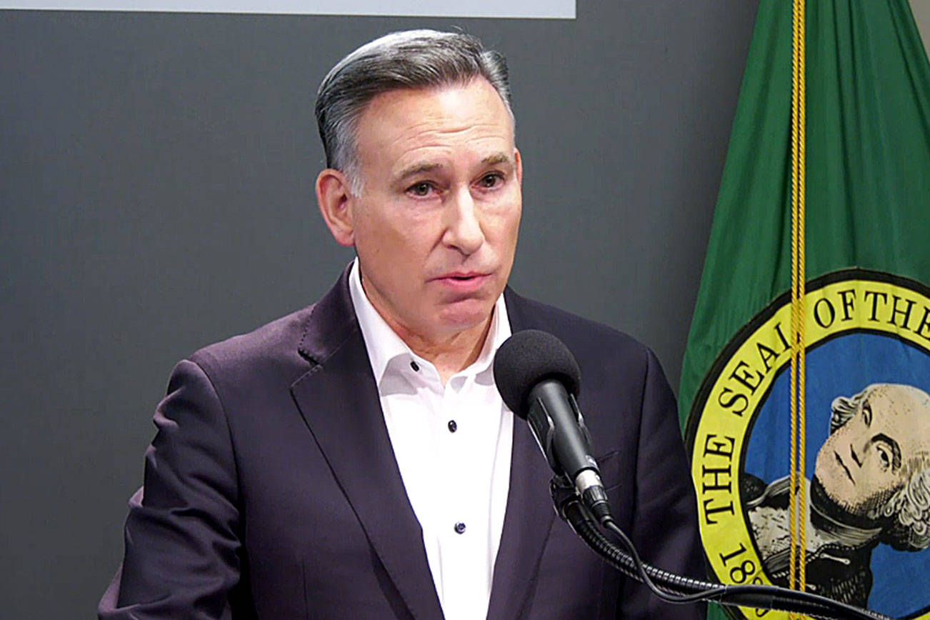 King County Executive Dow Constantine at a Seattle press conference Wednesday, March 4. Screenshot from livestream