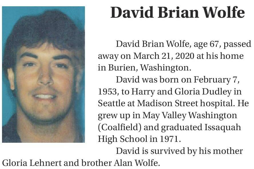 David Brian Wolfe obituary