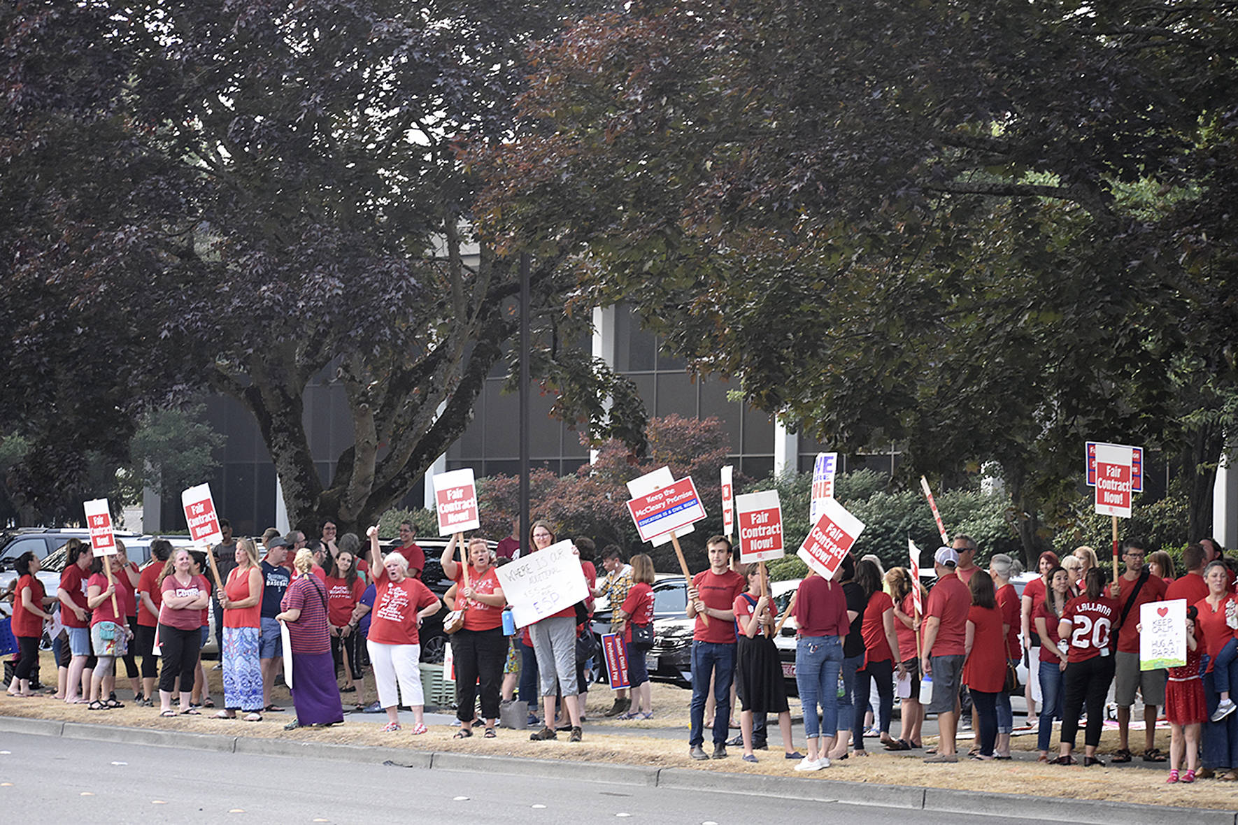 Photo by Haley Ausbun. August 2018, when several district unions, including Renton Education Association, bargained for new salaries in response to the McCleary decision.