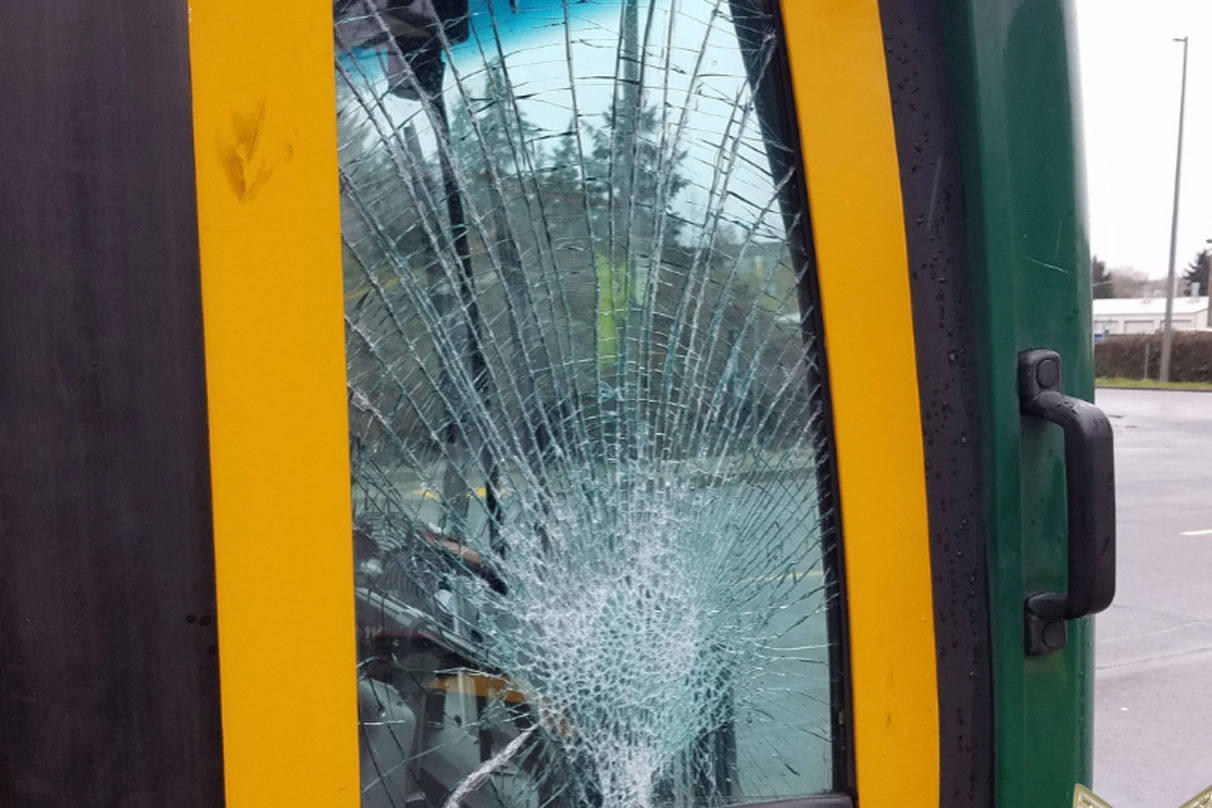 Shattered bus window from the incident (Photo credit: King County Sheriff's Office)