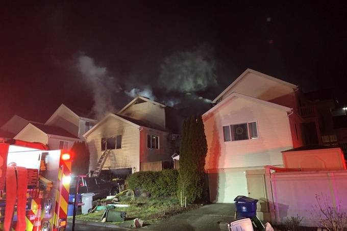 A two-alarm fire took place early April 9 at 500 Queen Place NE, Renton. (Photo courtesy of Renton Regional Fire Authority)