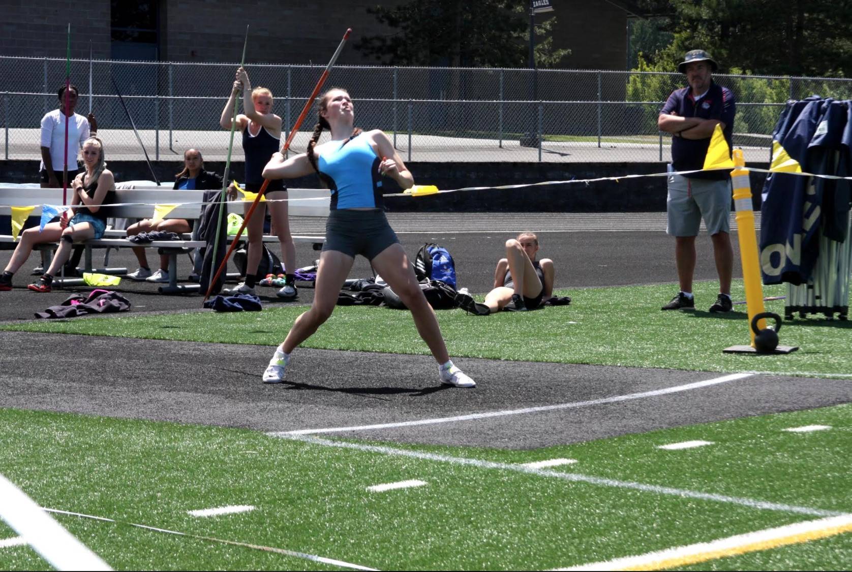 Olivia Conklin as she throws a javelin (courtesy of Olivia Conklin)